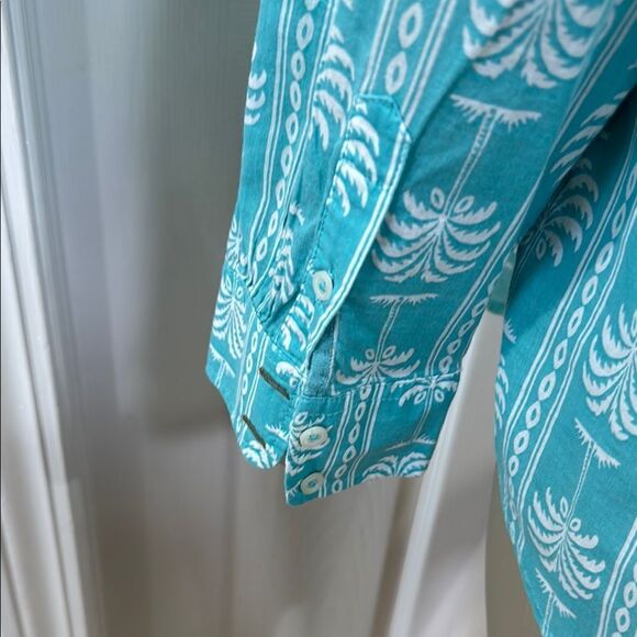 TALBOTS PALM PRINT SHIRT. AQUA. - Picture 6 of 8
